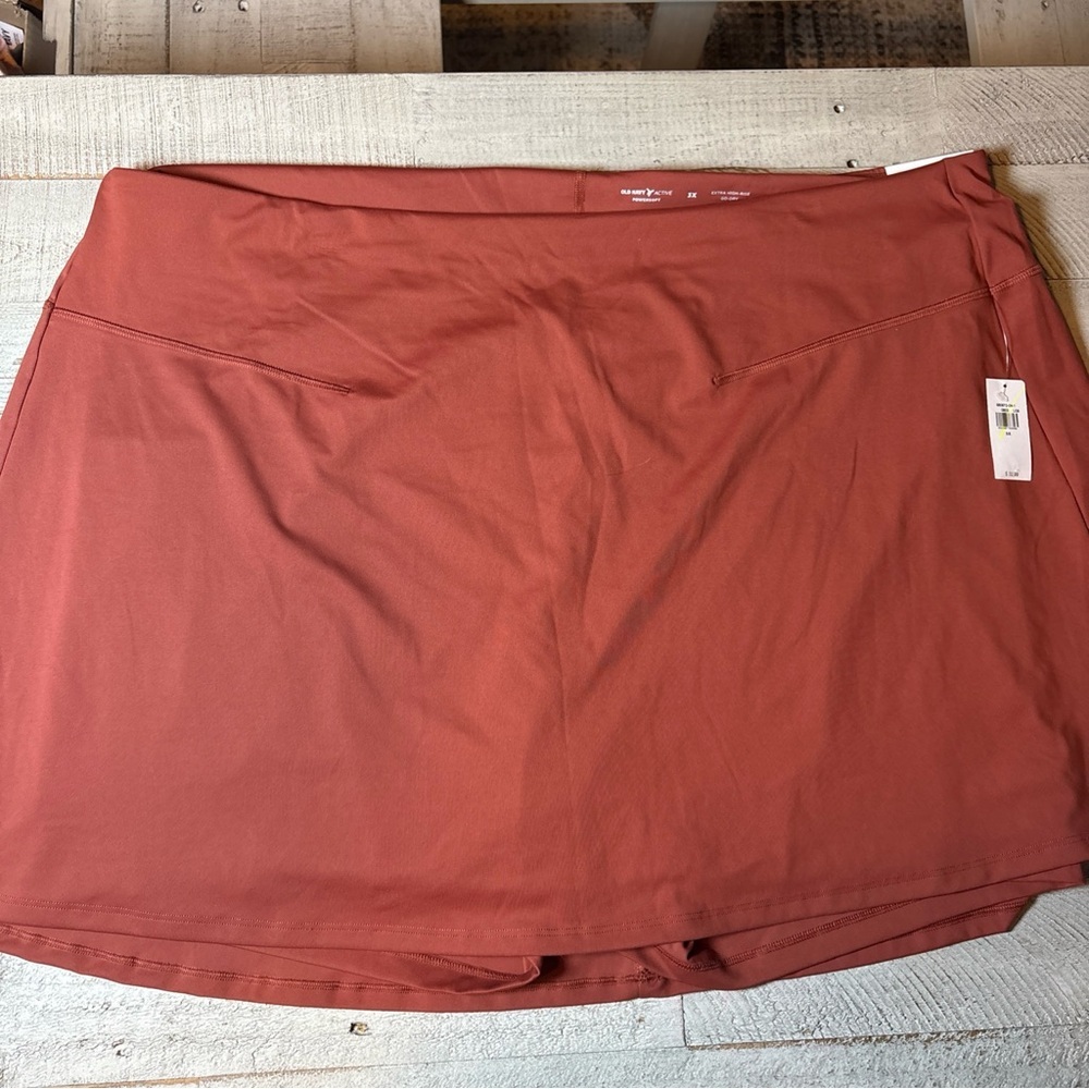 Old Navy Active Powersoft Skort Extra High Rise Go Dry Copper Red Womens Plus 3X - Picture 1 of 16